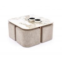 HALMAR - ARAKIS Ława z pufami | Spiek- beżowy marmur/orzechowy