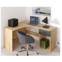 HELVETIA MEBLE WIERUSZÓW - CORNER Biurko narożne 24N2LU03 | 1 szuflada | Dąb Wotan | Czarny Onyx