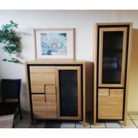 MEBIN - NESCO ZESTAW Szafka z barkiem | Witryna pojedyncza prawa | Ścianka tylna tkanina jutowa | DOSTĘPNE OD RĘKI