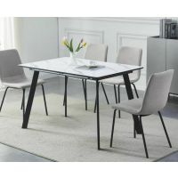 SIGNAL - BARI Stół 120-160x80 | Biały efekt marmuru | Czarny mat