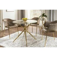 SIGNAL - AZALIA CERAMIC Stół 90x75h | Blat ceramika biały połysk | Stelaż metal, złoty