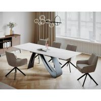 SIGNAL - DIUNA CERAMIC Stół 90x160-240x76h | STATUARIO VENATO | Biały mat | Czarny mat