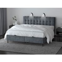 Mars Meble - MUNA Łóżko z pojemnikiem | 160x200 | Materac Pocket | Topper | Lampki 2 sztuki