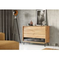 KATMANDU MEBLE - MODERN LOFT Komoda 4S z szybą | Dąb | PLMOL04S