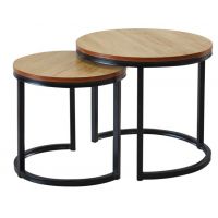 FURNITEX - ZY-08 Ława | Zestaw stolików | Dąb naturalny | Nogi czarne